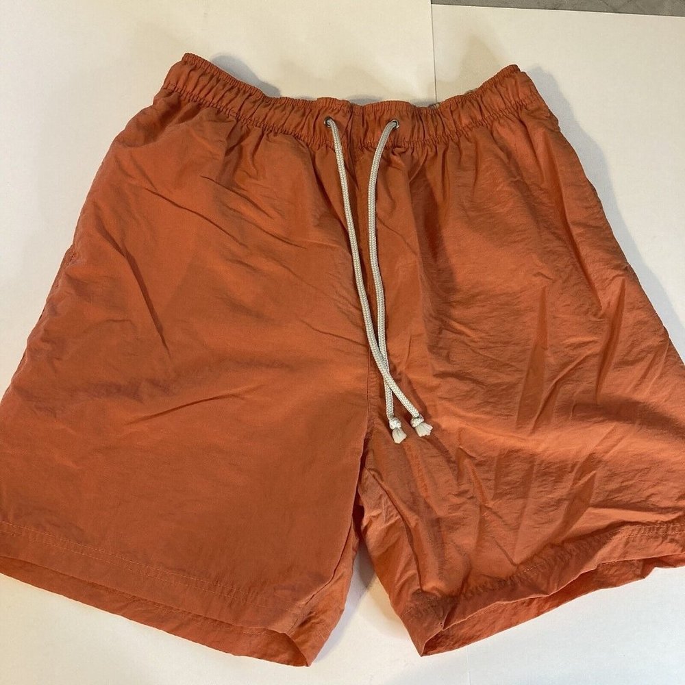 Sand & Sun Mens Large Orange Bermuda Swim Trunks Drawstring Pockets